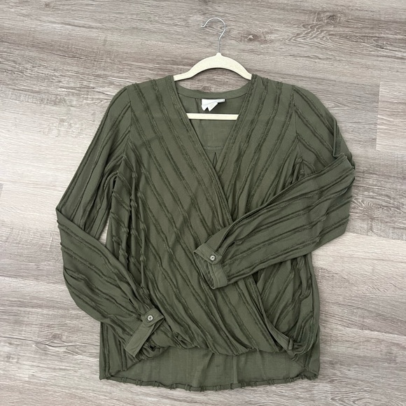 Anthropologie Maeve Audre wrap top olive green small - Picture 4 of 10